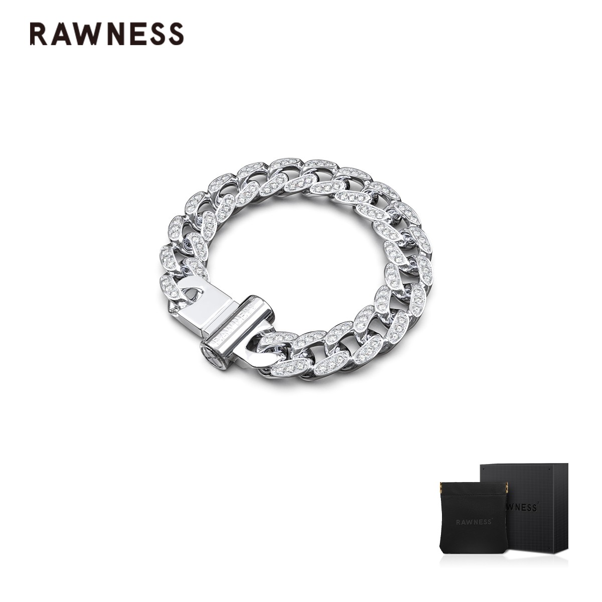 RAWNESS 铜合金合成锆石手链 情人节礼物古巴手链高级情侣手饰