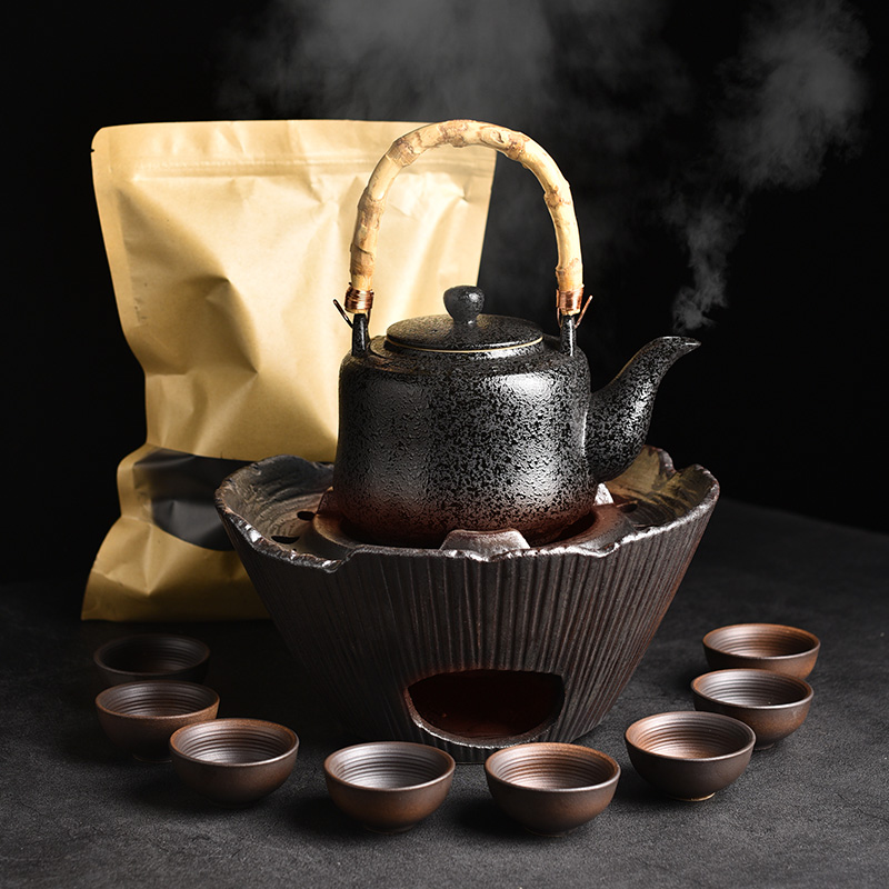 围炉煮茶陶瓷炭炉烧水壶套装伍德炉烧炭炉提梁烧水壶送碳8杯粗陶
