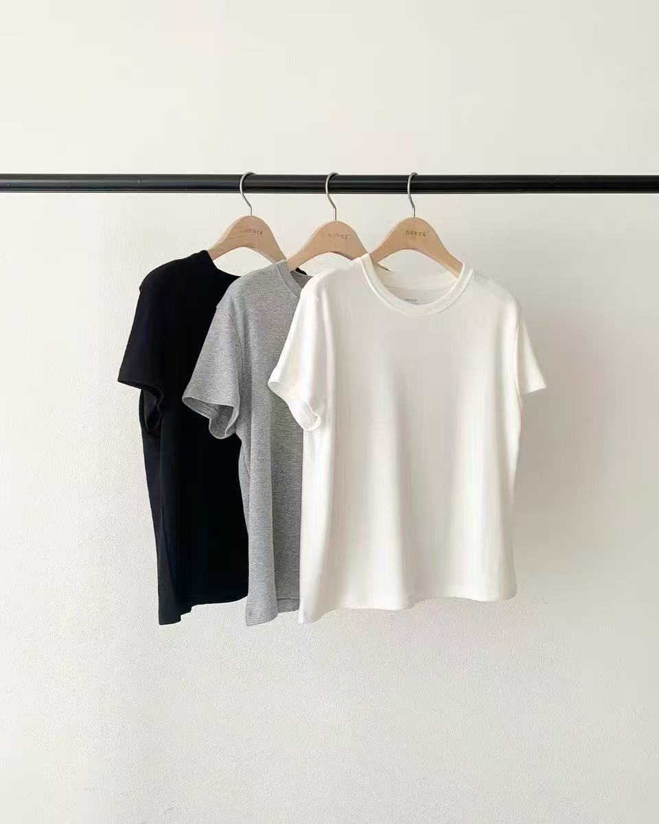 现韩国东大门代2024秋季ounce新款纯色简约百搭短袖T恤