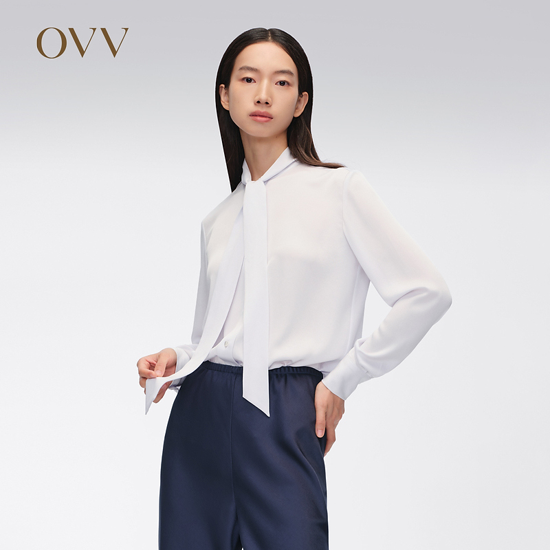OVV春夏热卖女装日本进口三醋酸飘带领长袖衬衫GNEAJ14005A
