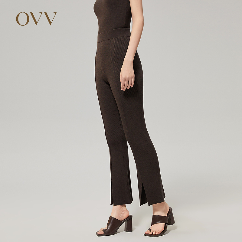 【可机洗黄金羊毛】OVV秋冬热卖新款女开衩罗纹针织裤GKZZJ32101A