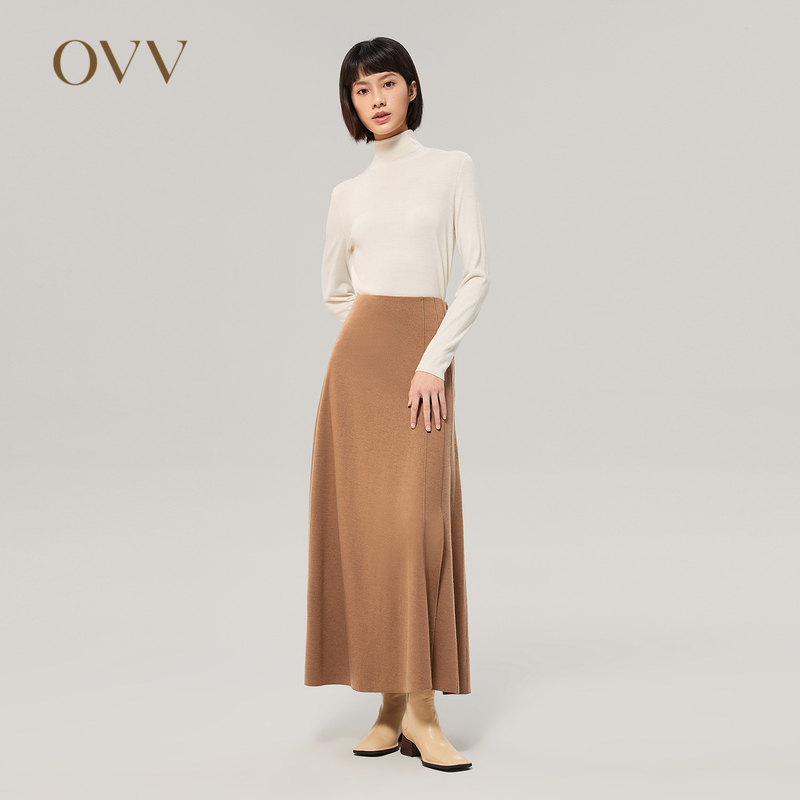 OVV秋冬新款女装不对称柔软针织羊毛高腰A字半身裙女GQDDJ32107A