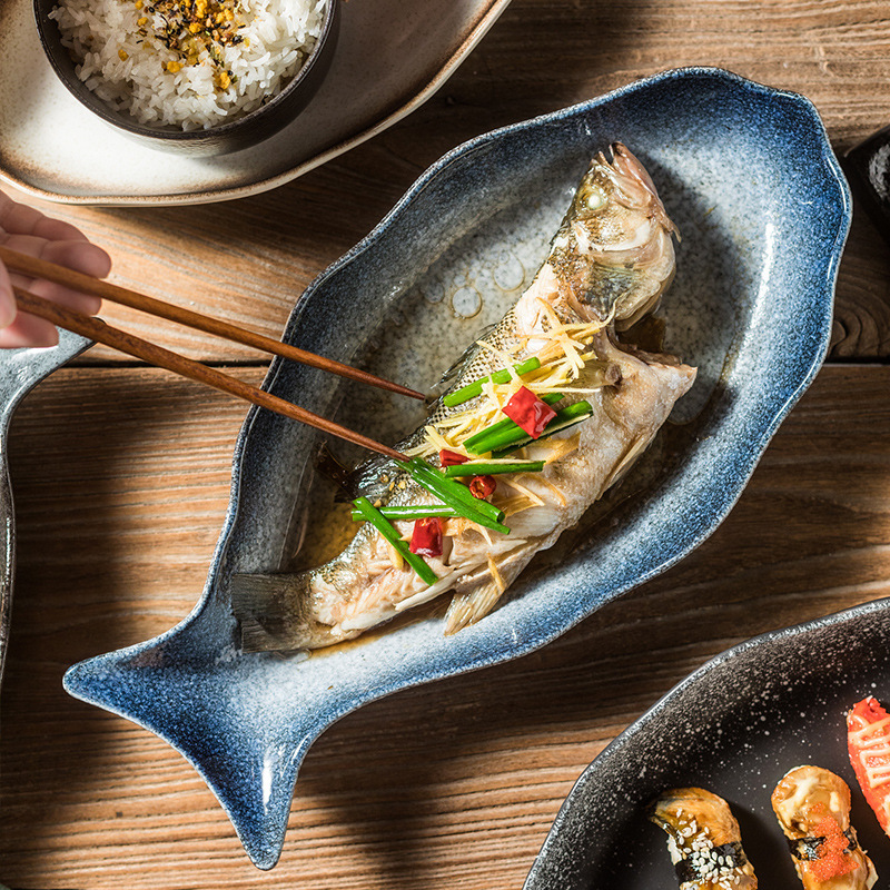 网红鱼盘陶瓷大号日式餐具餐盘新款商用蒸鱼家用个性剁椒鱼头盘