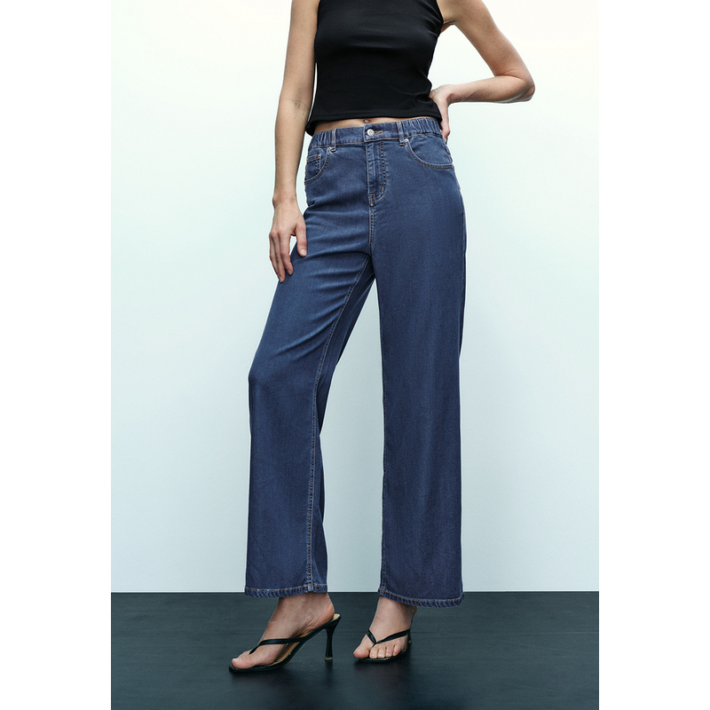 UR2024秋季新款女装复古休闲百搭松紧腰牛仔长裤UWG840222