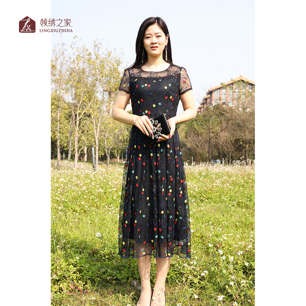 蕾丝绣花连衣裙碎花妈妈装#L700723H-81时尚夏季气质女装连衣裙