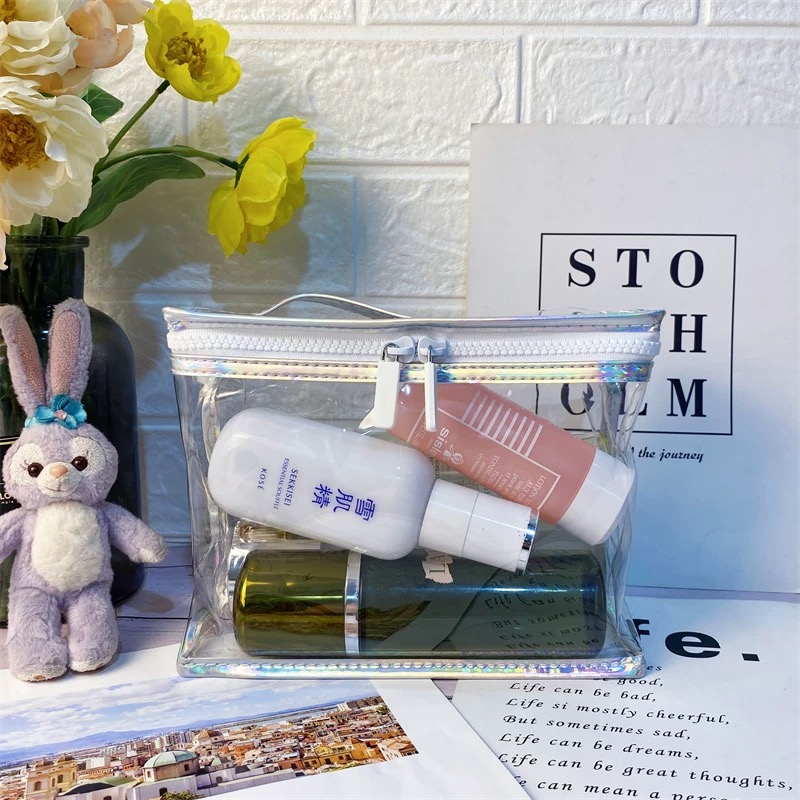 【1个装】22*15*9cm镭射透明PVC材质防水洗漱包带手拎化妆包大容量