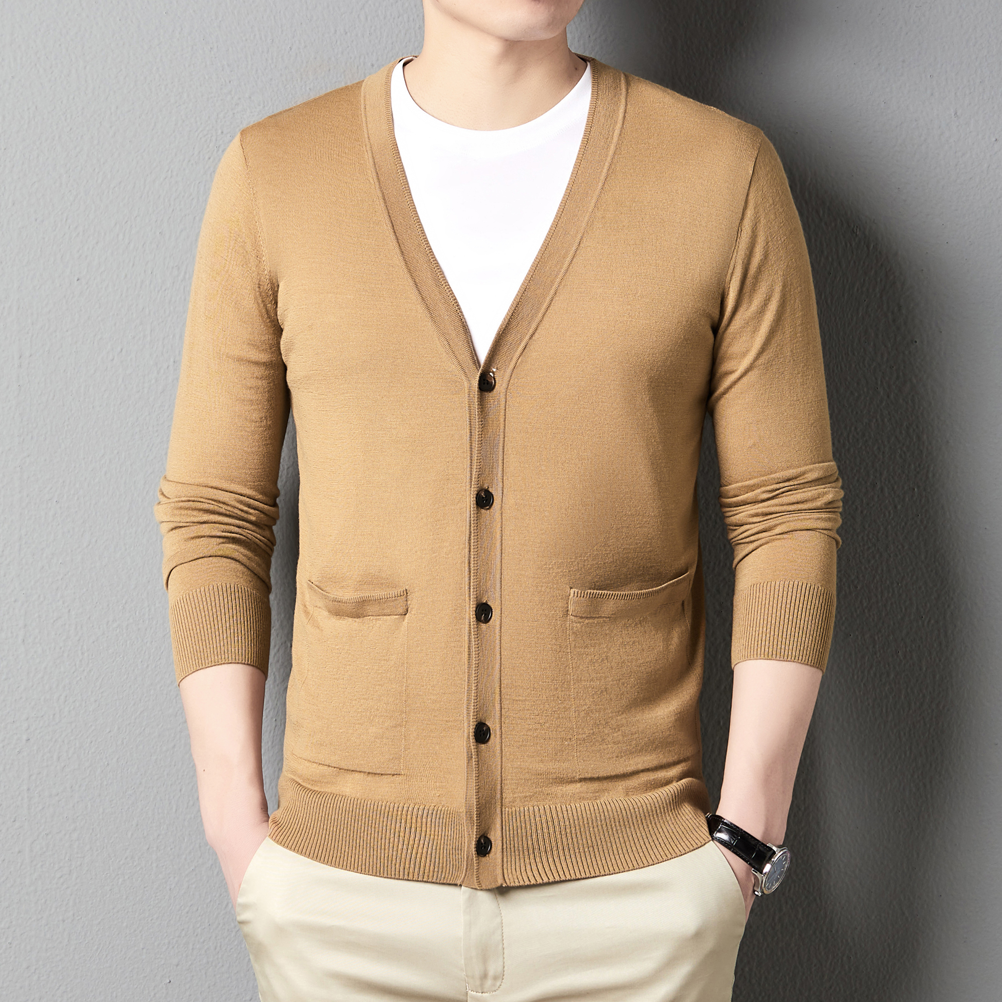 100%精纺纯羊毛衫开衫春秋针织羊毛开衫