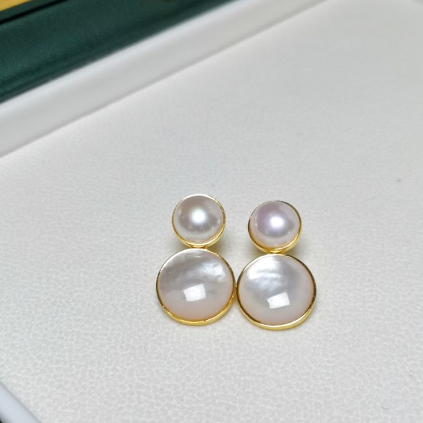 日月明925银天然淡水珍珠耳环  百搭小众镶嵌耳钉经典优雅时尚