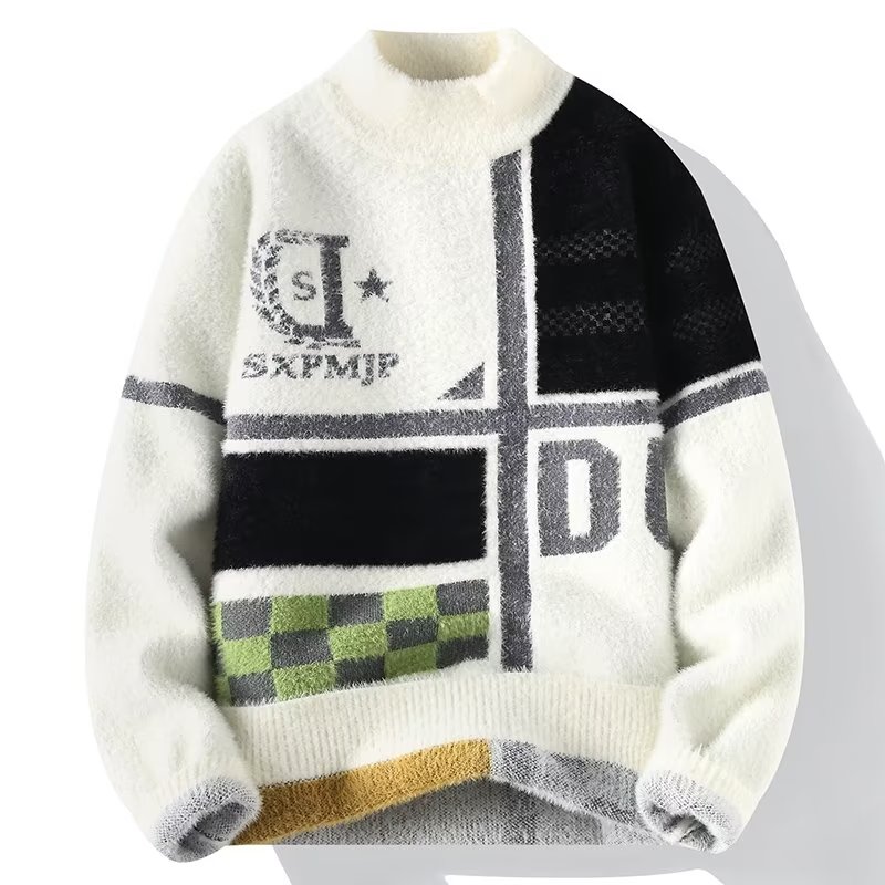 水貂绒毛衣男款针织衫学生冬季加绒爆款保暖保暖上衣情侣针织毛衣