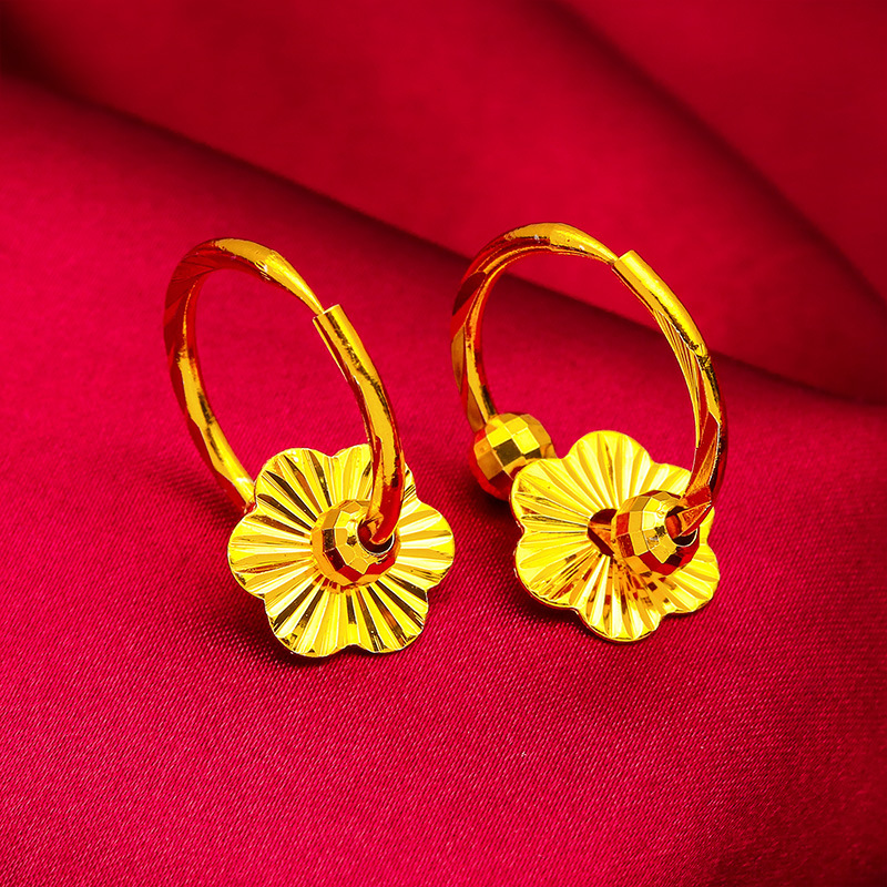 铜合金耳饰 女植物花卉甜美风瑞丽风金色耳环耳钩耳饰圈圈珠宝