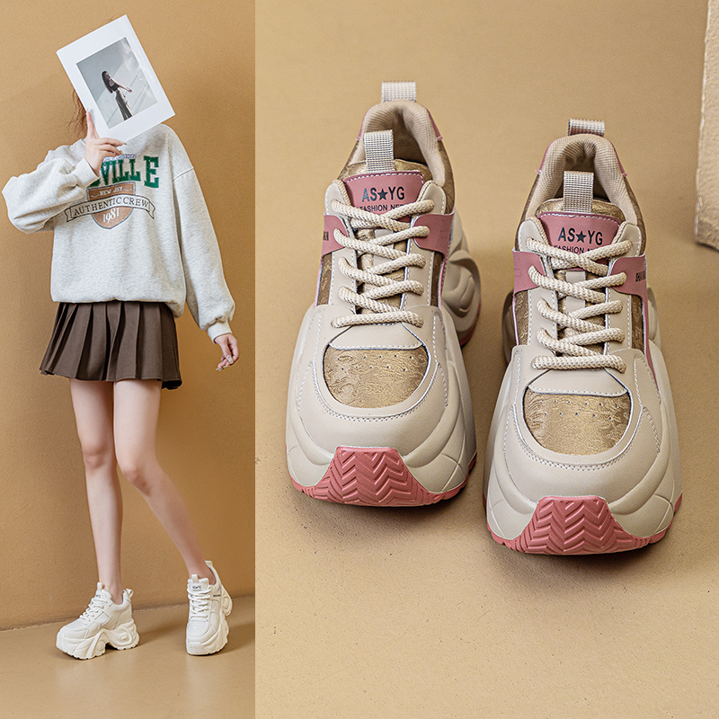 增高8.5公分真皮老爹鞋女2025春季新款小个子显高厚底休闲旅游鞋