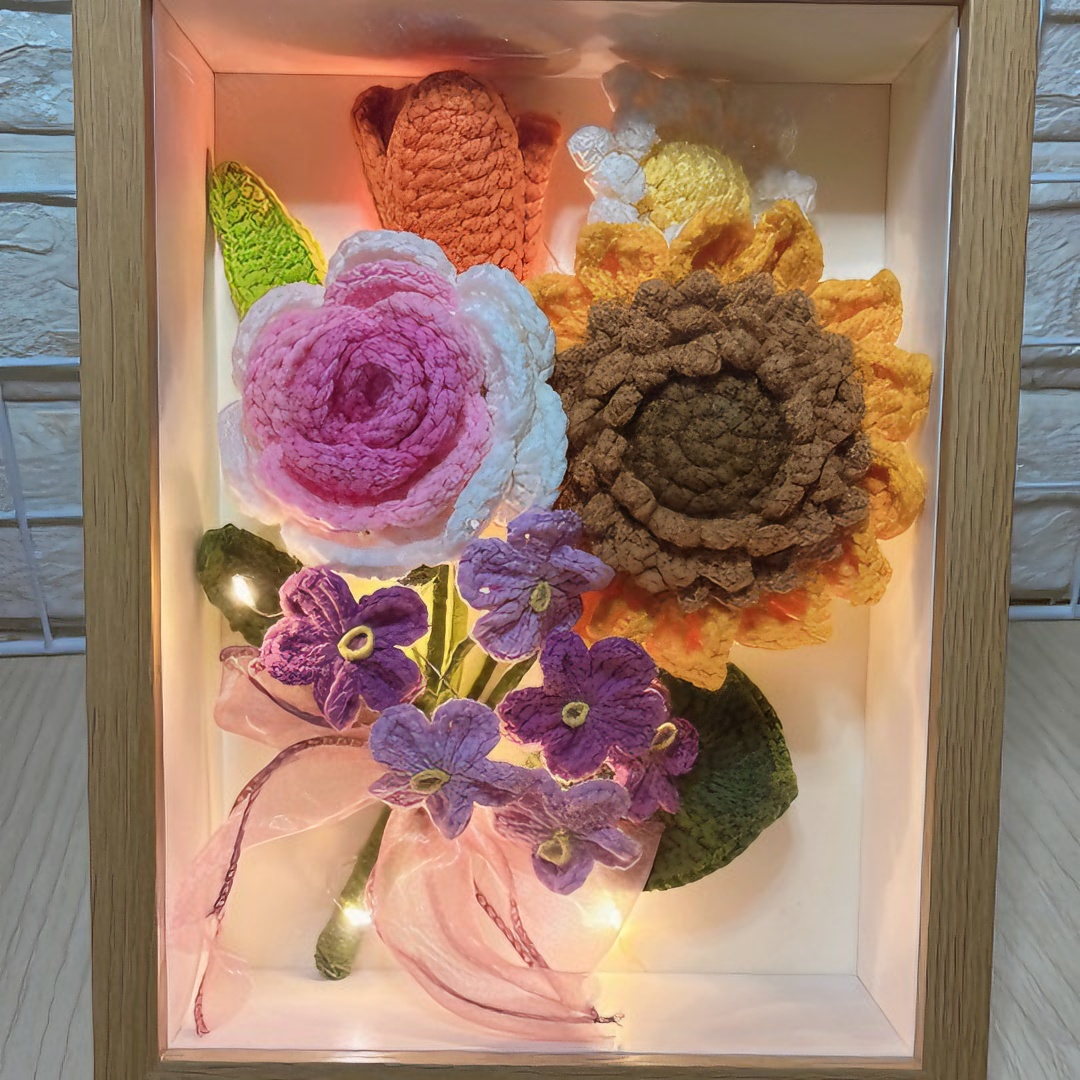 相框花束毛线编织纯手工钩织永生花仿真花卉成品编织花教师节礼物