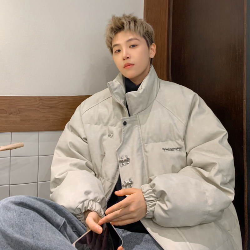 pu皮棉服男冬季金属飞机扣美式棉衣外套加厚保暖宽松面包服棉袄子