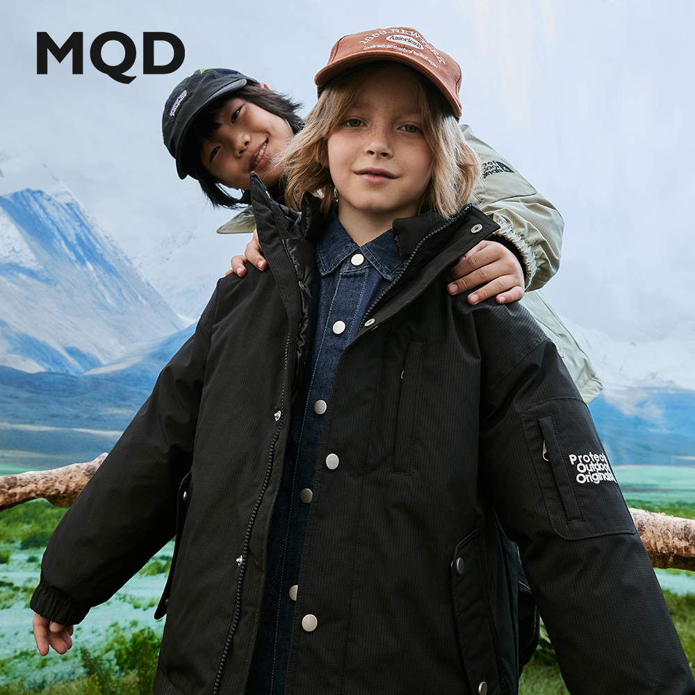 MQD儿童连帽羽绒中长款加绒加厚防风中大童秋冬洋气户外保暖冬季