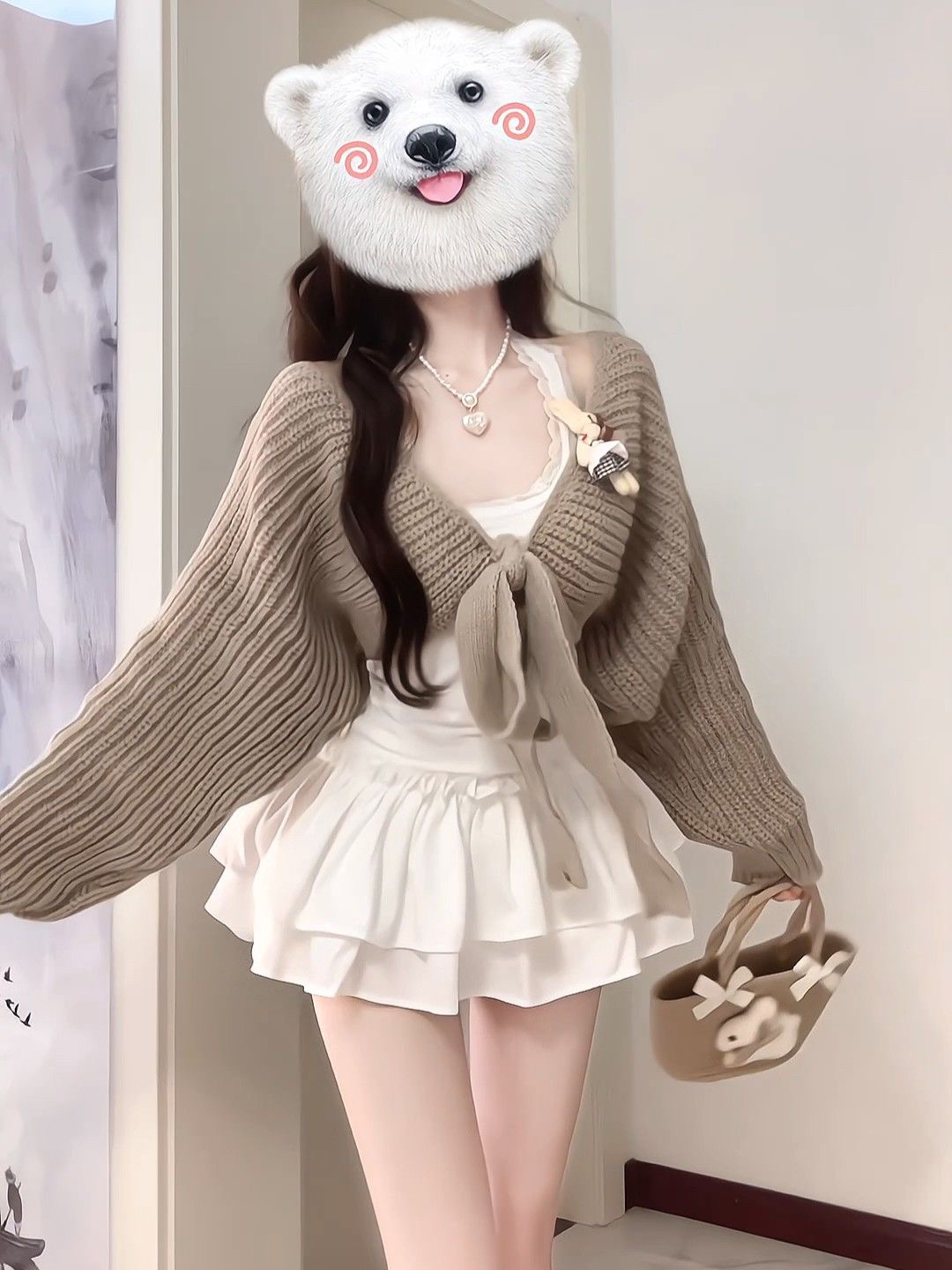 猪猪服饰无袖裙子娃娃衫显瘦娃娃领荷叶边气质泡泡袖甜美系带黑色