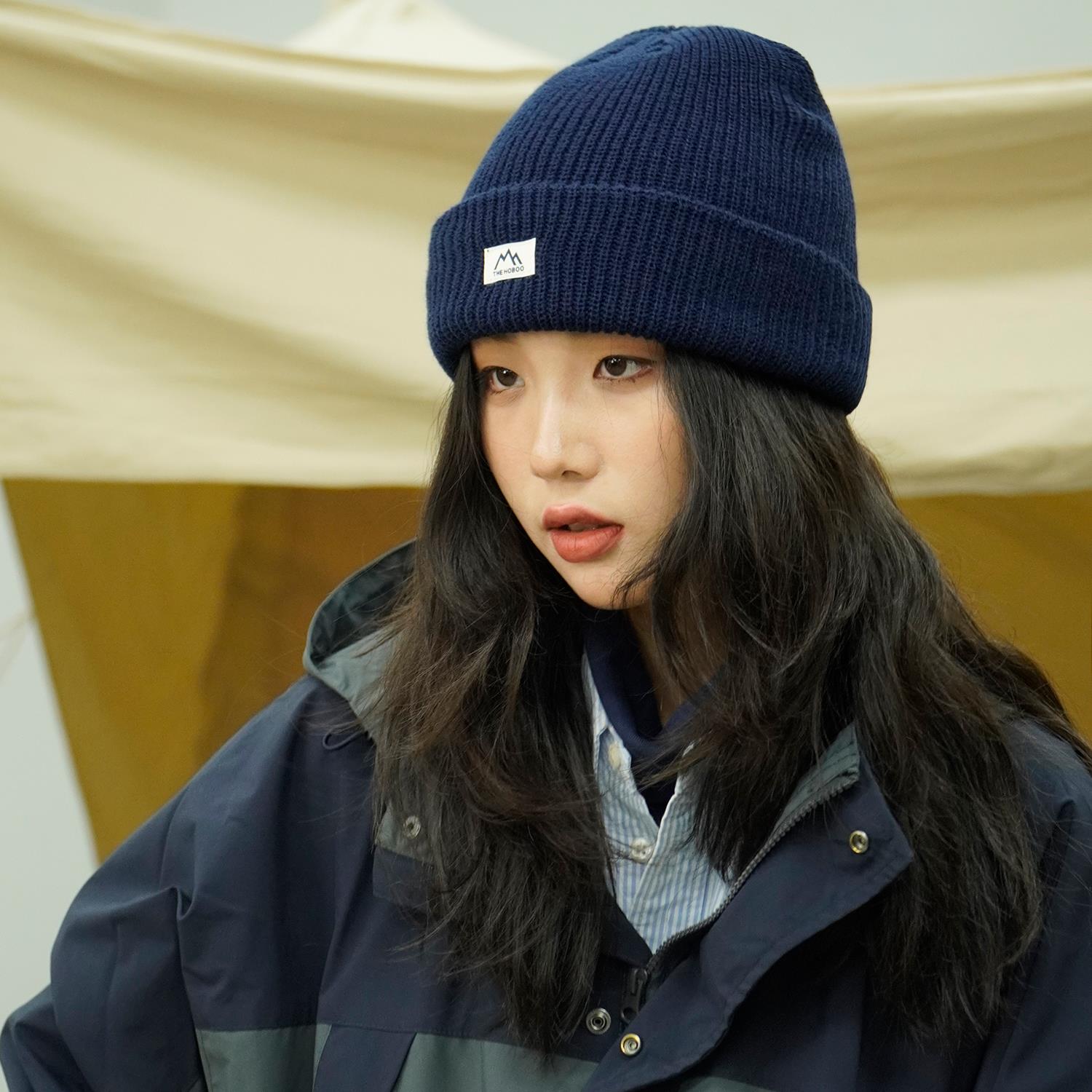 [THE HOBOO] 原创小山标毛线帽女秋冬针织包头帽男日系保暖冷帽子