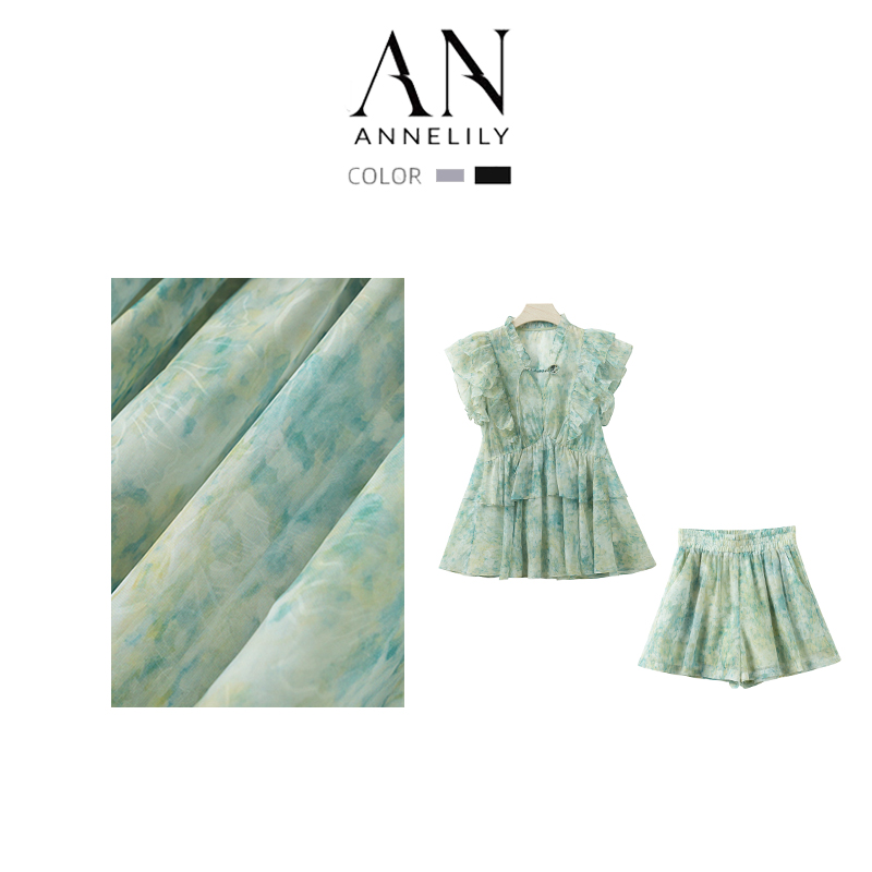 ANNELILY【若莞】设计师款夏季重工短裤套装AT2405072
