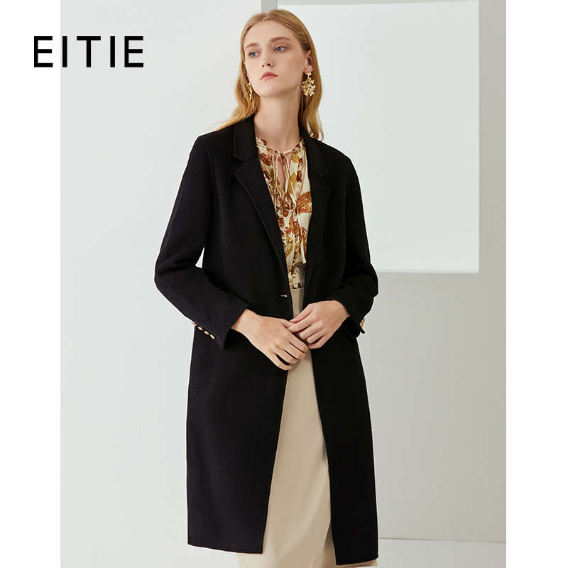 EITIE 爱特爱翻领通勤时尚秋冬宽松中长款双面呢双色大衣6414108