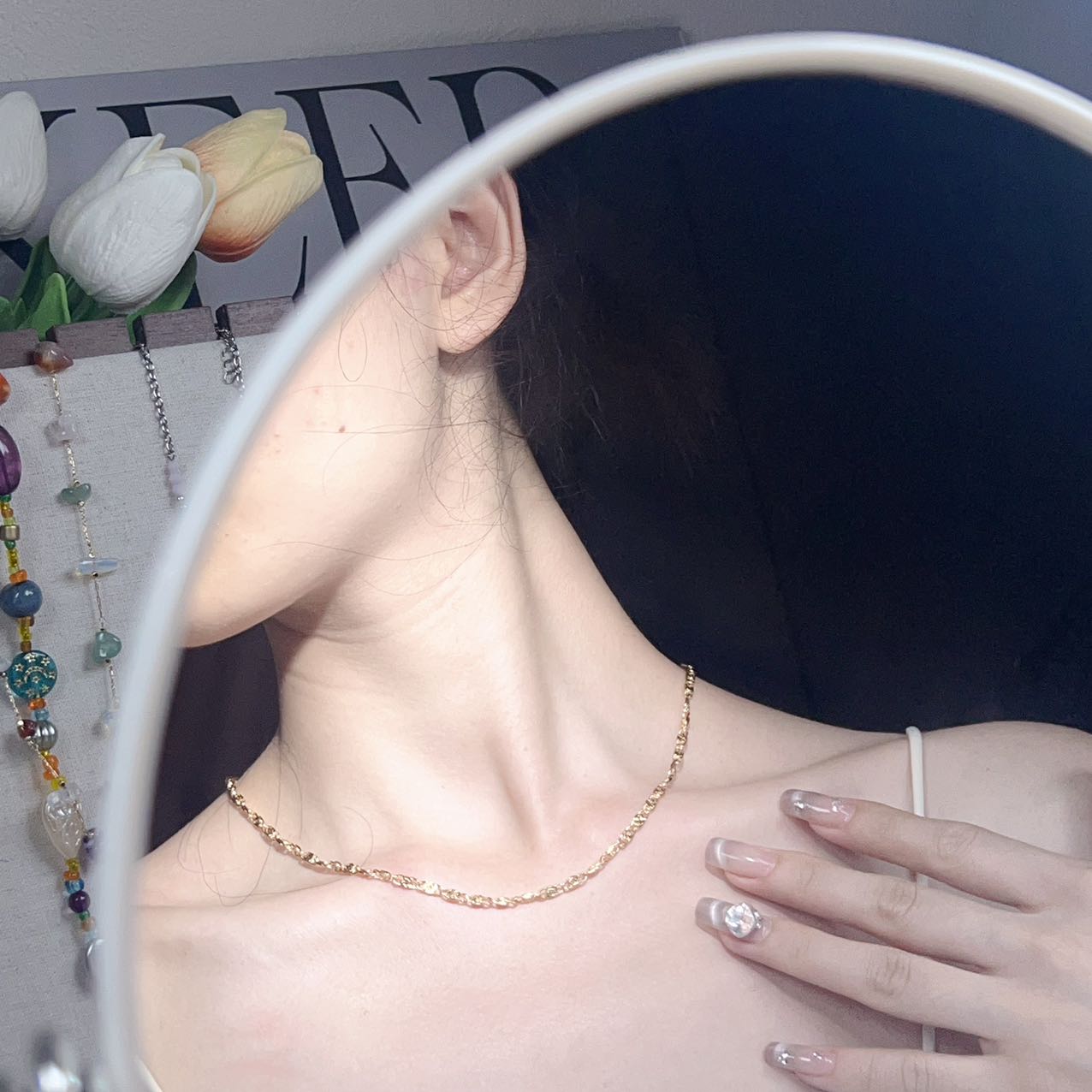 铁合金项链 【爆闪O链】18K女神必备素链百搭项链可调节时尚简约