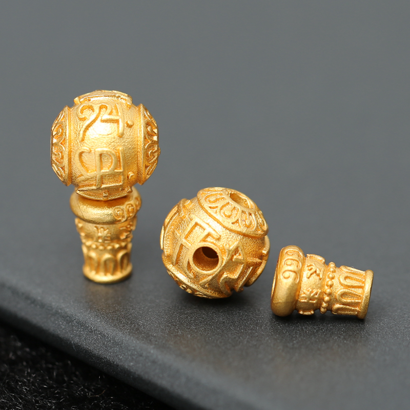 铜合金手链 镀金六字真言三通佛头diy佛珠手串星月菩提文玩配珠