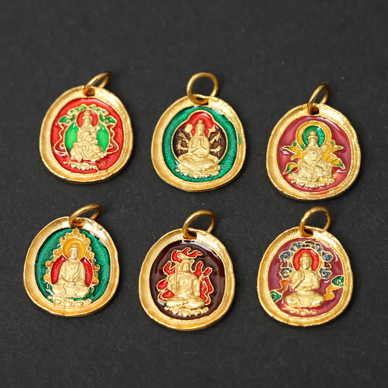 吊坠925银 925银镀金烧蓝12生肖八大守护神吊坠diy手链手串文殊菩