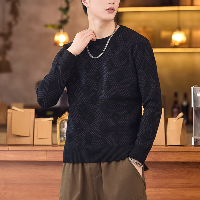 圆领毛衣男款秋季ins高街痞帅百搭纯色针织衫港风休闲线衣外套潮