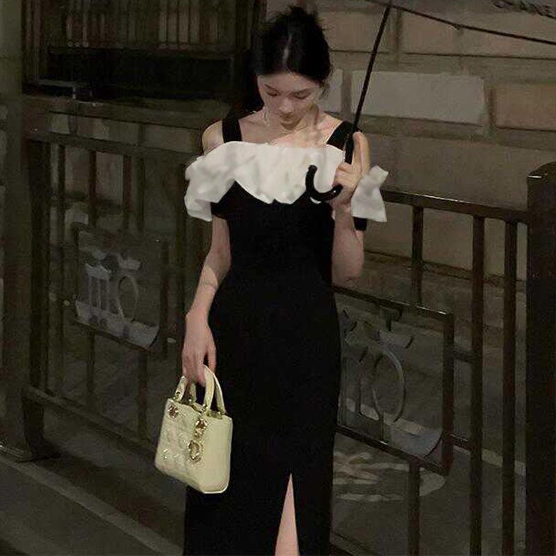 显瘦夏季少女修身法式日常优雅气质连衣裙时尚复古收腰裙子1203