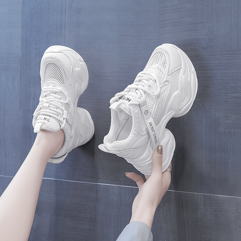 网面透气内增高8cm老爹鞋小白鞋女鞋2025年春夏季松糕8807-1