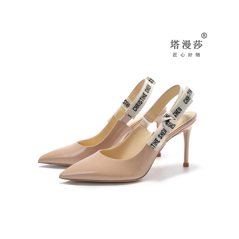 裸色高跟鞋女2025年夏季新款尖头包头凉鞋后空宴会仙女细跟单鞋女