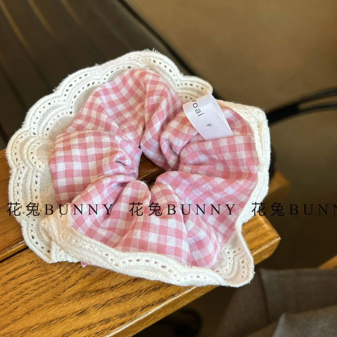 芋泥蛋糕韩式浅紫色格子格纹大肠发圈发绳扎发蕾丝皮筋马尾发饰品