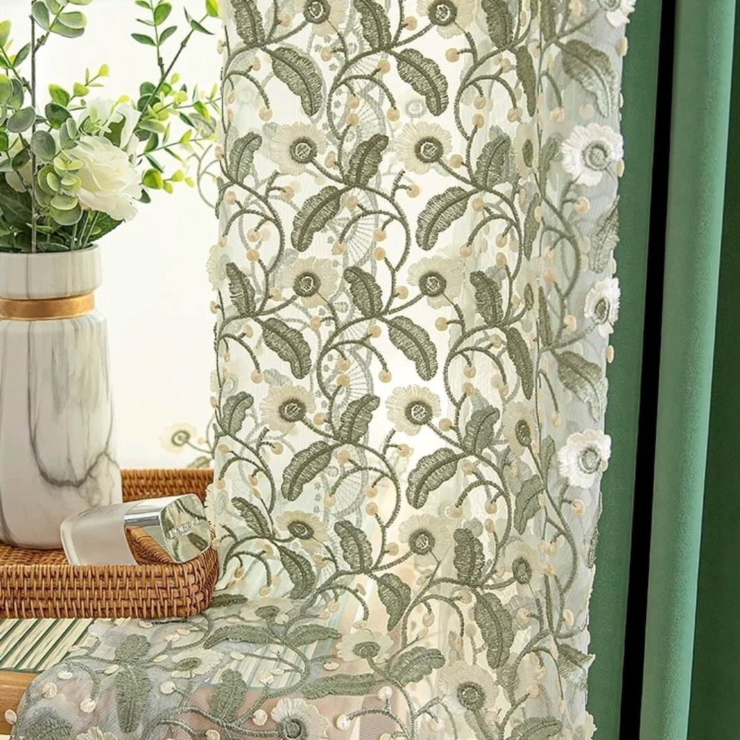 新款轻奢法式浮雕绣花工艺高档窗帘拼接精致绣花选高度