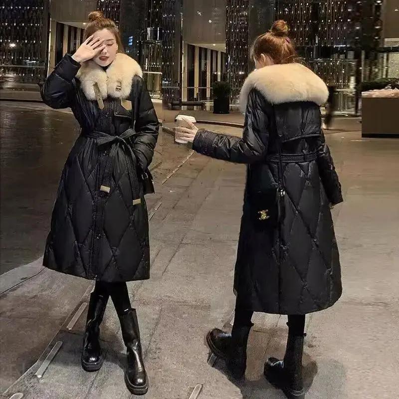 秋冬领羽绒服女冬2023年新款显瘦时尚洋气中长款过膝厚外套收腰A