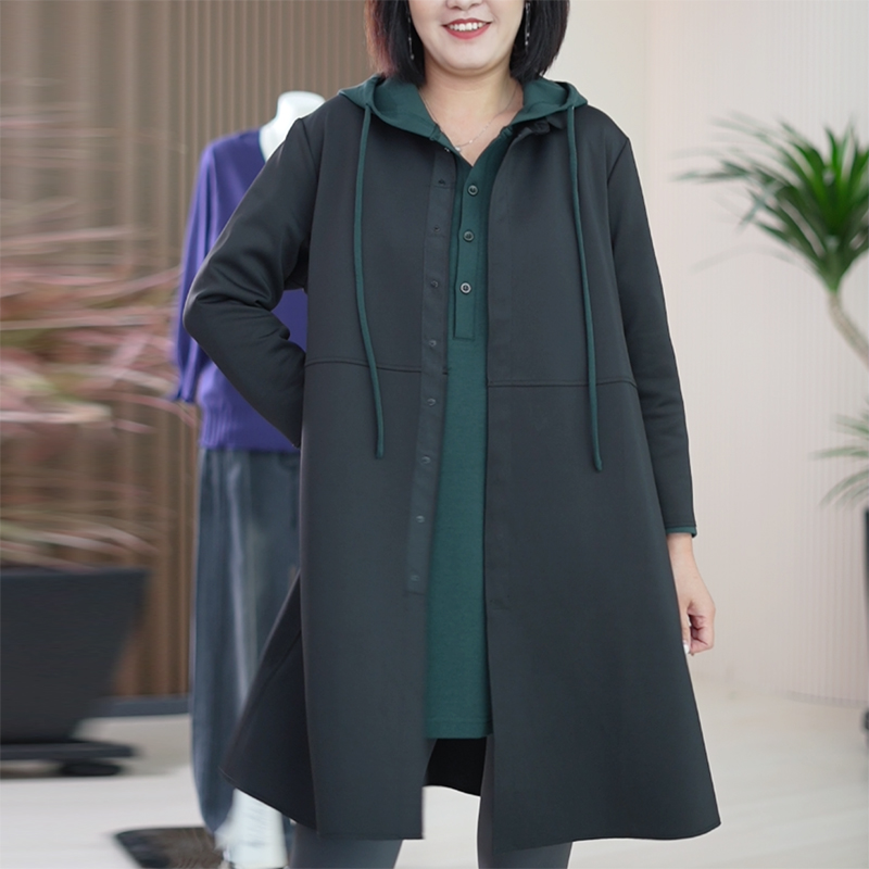 牛奶丝拼接休闲时尚气质中长按扣开衫显瘦时髦简约纯色风衣外套女