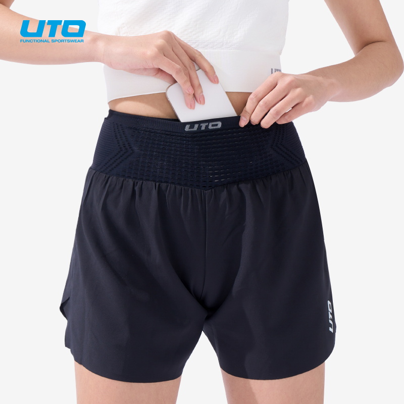 UTO/悠途跑步轻量腰包四分裤夏季薄款男女户外休闲宽松训练运动裤