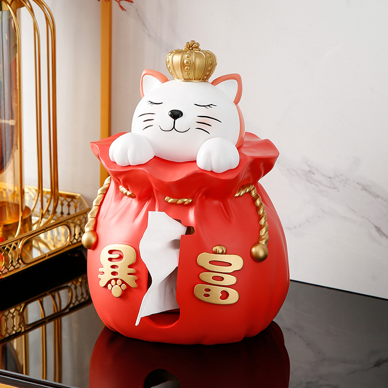 【小扬哥甄选】虎年招财猫纸巾盒摆件轻奢高档客厅餐桌设计感装饰