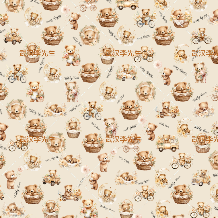 L卡通小熊防水布布料麻绳手工diy底布中国风衬布