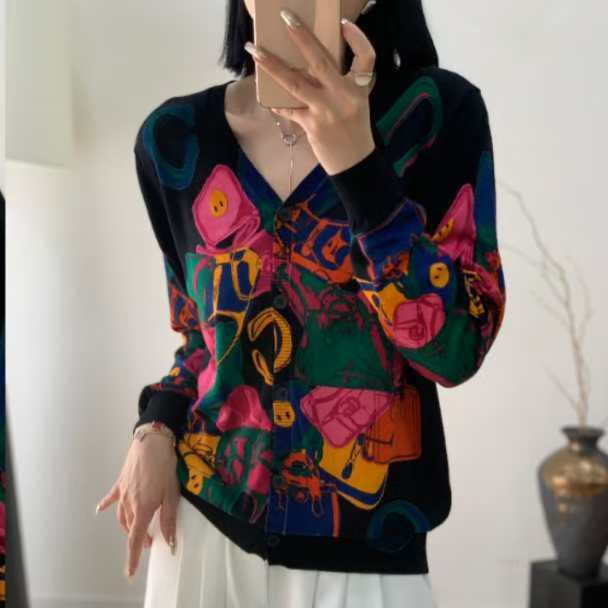 主播同款春秋新款羊毛混合面料百搭年轻款气质针织开衫