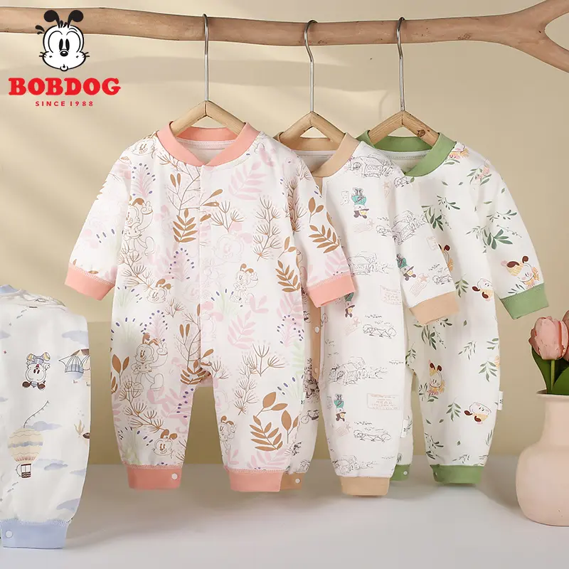 巴布豆新款初生婴儿连体衣无骨纯棉男女婴童春秋长袖宝宝爬服