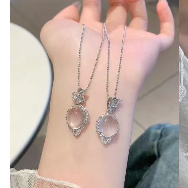 坠链均925银仿水晶 s925银项链吊坠百搭少女甜美