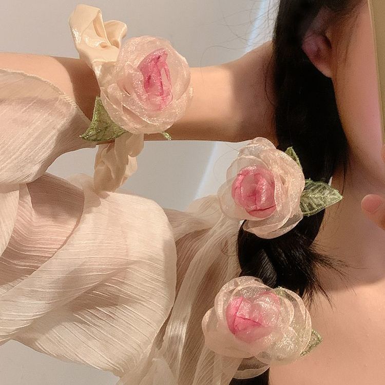 干枯玫瑰花朵发绳森系甜美高级感侧边鸭嘴夹发饰
