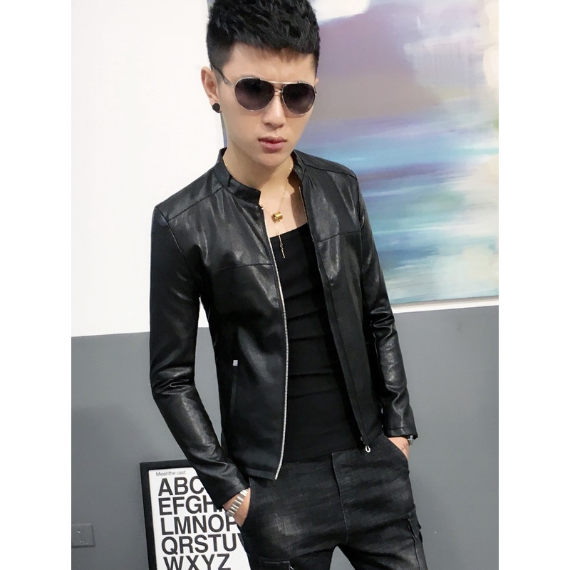 皮衣小个子青年短款春秋修身小码XS男士韩版简约百搭皮夹克衫155