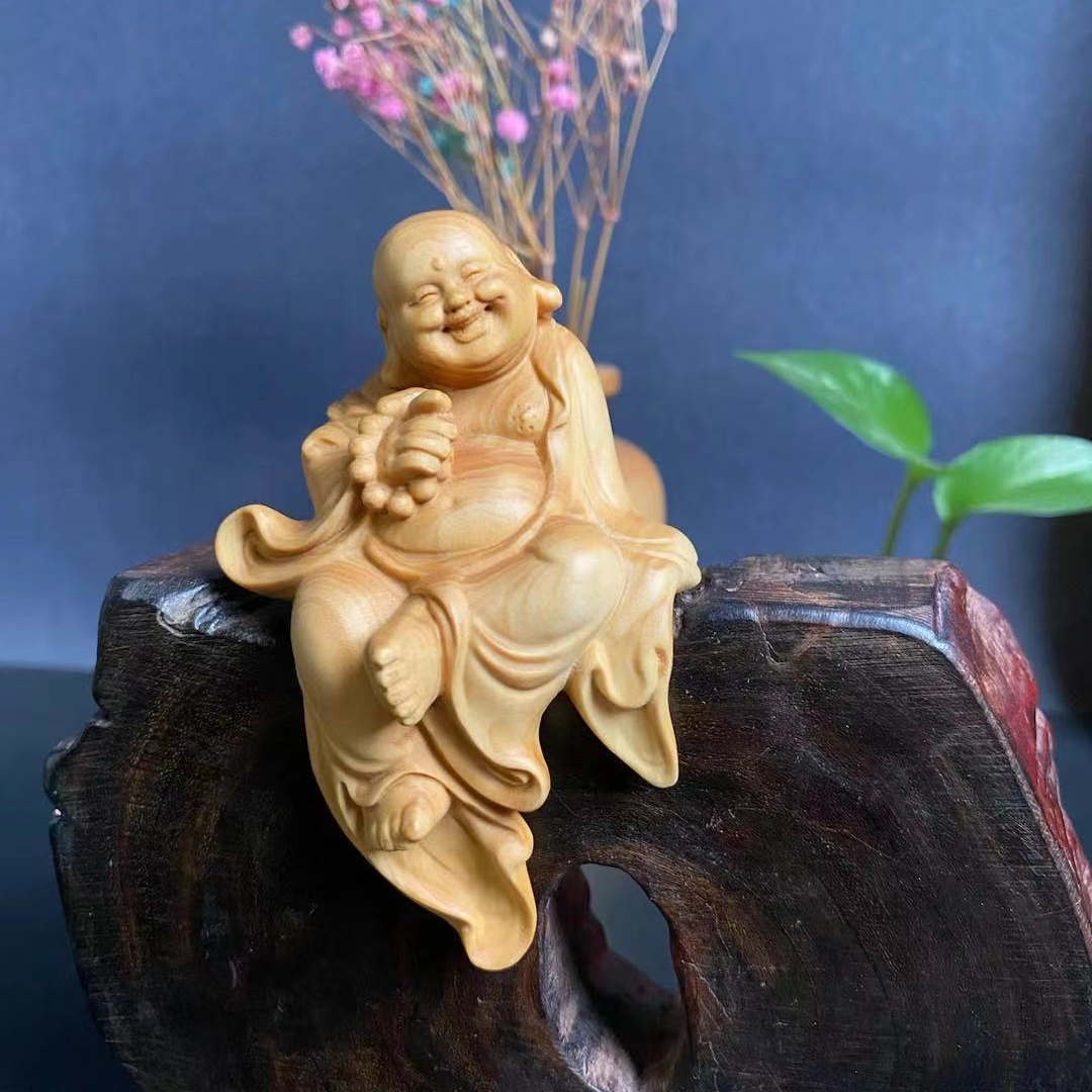 小叶黄杨木雕工艺品摆件把玩佛像收藏家居禅意装饰品笑佛开心弥勒