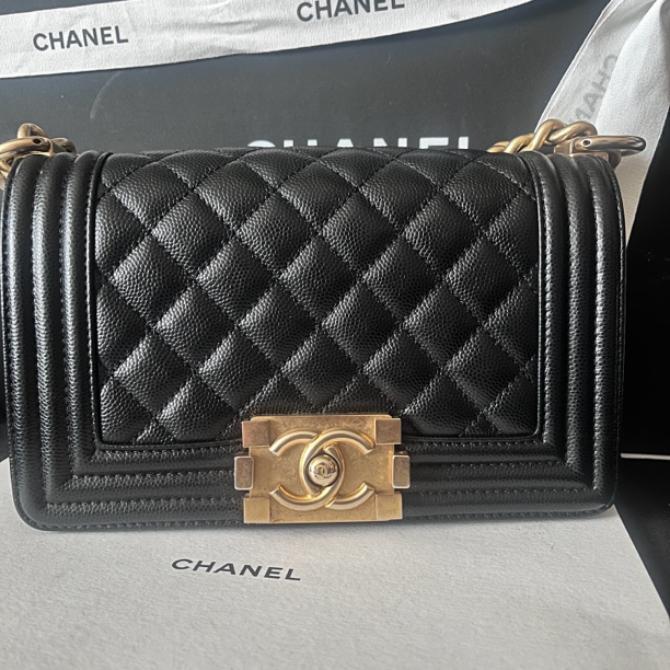 95新 Chanel/香奈儿 黑金小号荔枝leboy