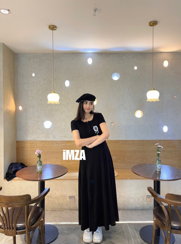 iMZA纯棉显瘦气质长款夏季百搭连衣裙
