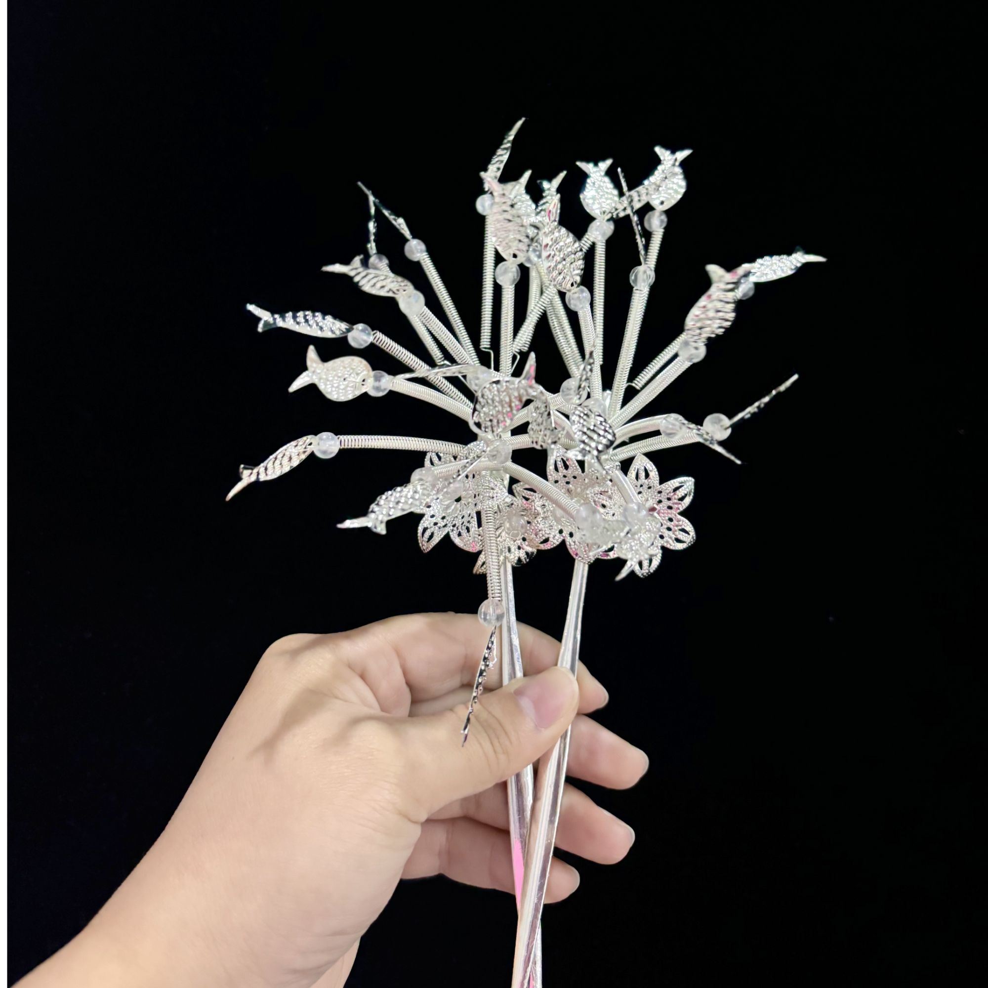 广西贵州苗族发簪镀银簪小鱼纯色新款