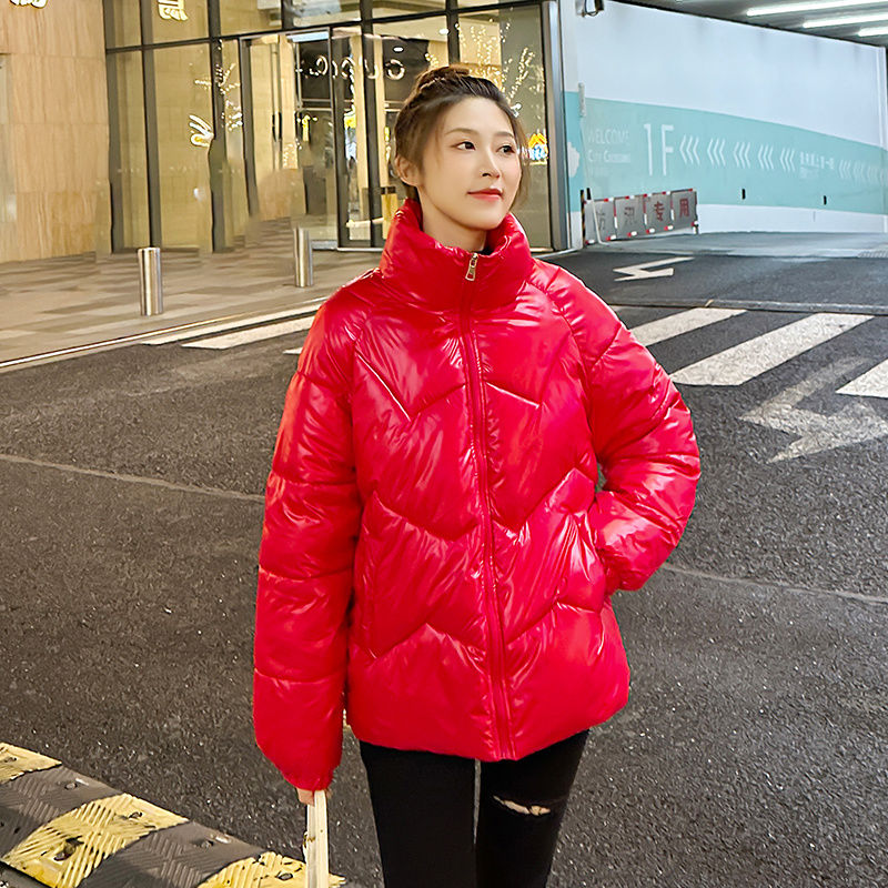 潮流休闲轻薄羽绒棉服女短款亮面2023年冬季新款立领女装百搭棉衣