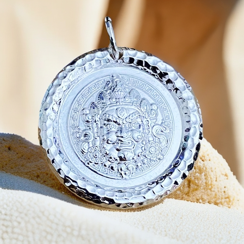 吊坠足银 足银999黄财神锤纹吊坠实心纯手工银制品时尚做亮素款