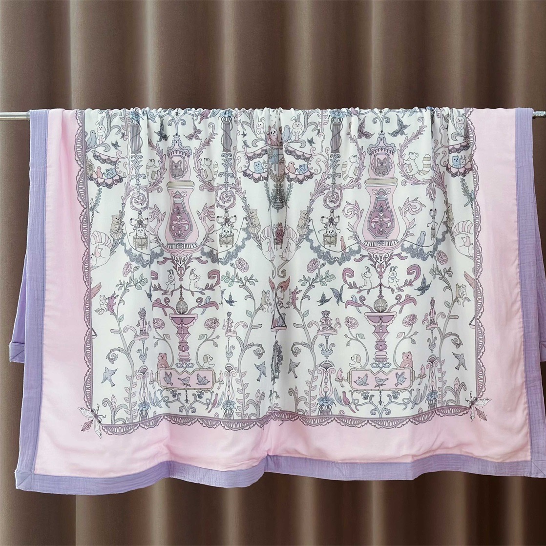 雅赞【纱布盖毯】多层新生儿多功能黄色抱毯印花柔软透气亲肤婴幼儿