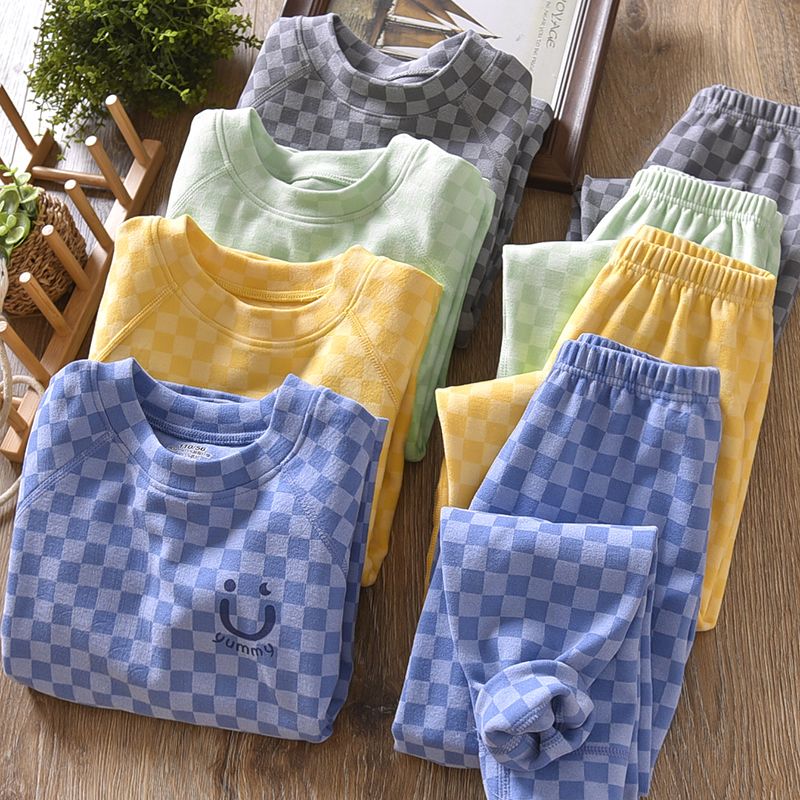 儿童保暖内衣套装无痕中大童绒德秋冬款宝宝男童女童格子秋衣秋裤