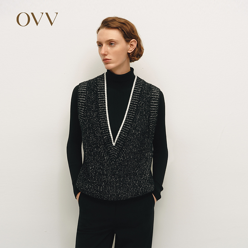 OVV秋冬新女装混纺休闲深V领基础易搭无袖针织背心GNZGJ34105A